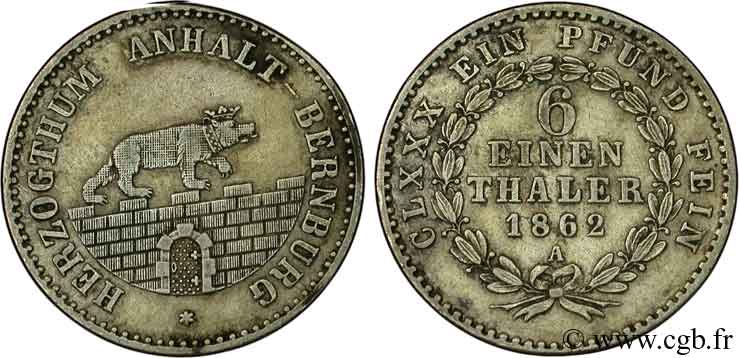 GERMANIA - ANHALT 1/6 Thaler 1862  BB 