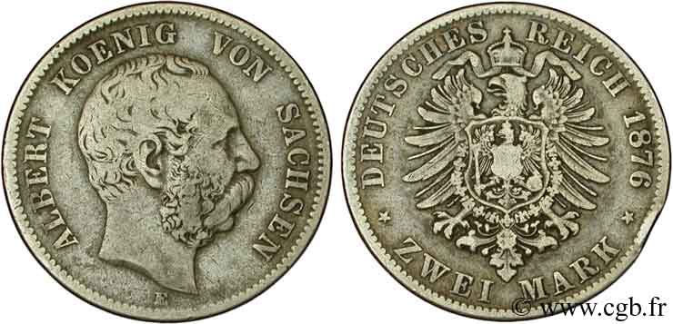 ALLEMAGNE - SAXE 2 Mark - Royaume de Saxe Albert / aigle 1879 Dresde - E TB+ 