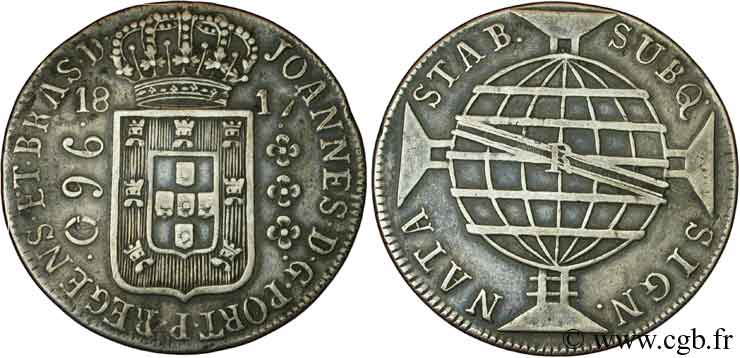 BRAZIL 960 Reis Jean VI (Joao) 1817 Rio de Janeiro XF 