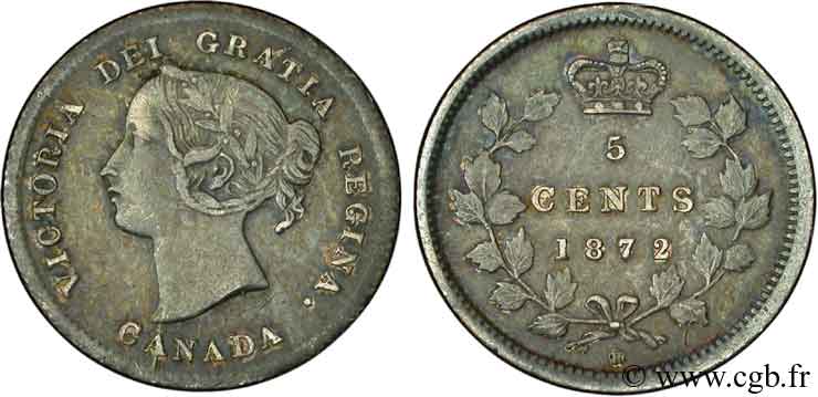 CANADA 5 Cents  Victoria 1872 Heaton BB 