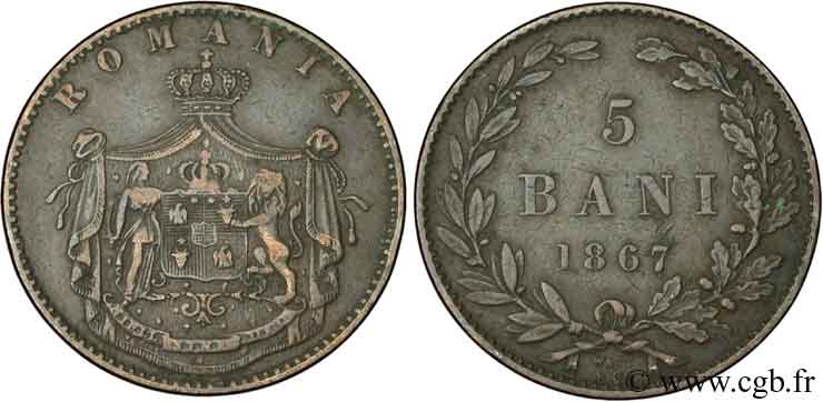 ROMANIA 5 Bani 1867 James Watt & Co VF 
