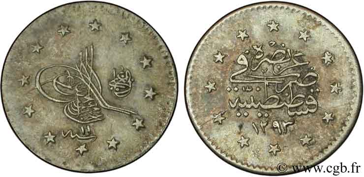 TURQUíA 1 Kurush au nom de Abdul Hamid II AH1293 an 11 1885 Constantinople EBC 