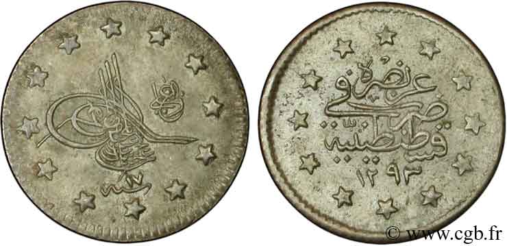 TURQUíA 1 Kurush au nom de Abdul Hamid II an 1308 1890 Constantinople EBC 