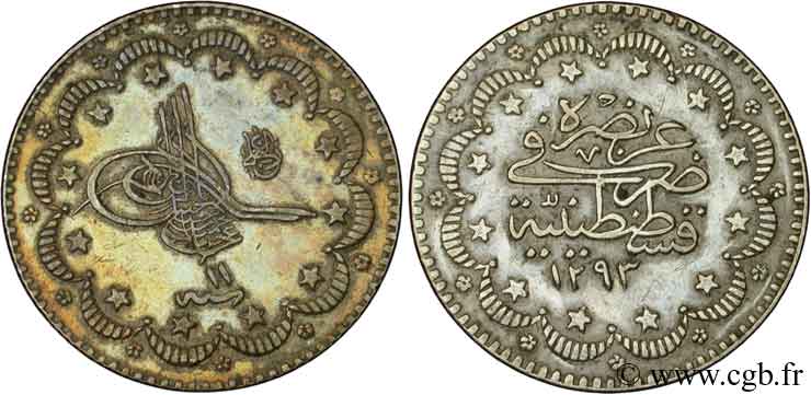 TURKEY 5 Kurush au nom de Abdul Hamid II an 1303 1885 Constantinople AU 