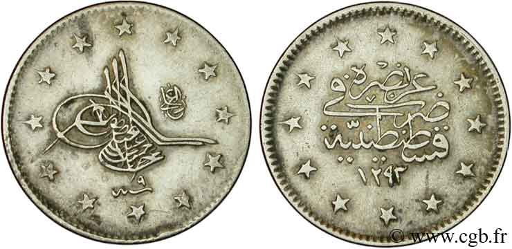 TURKEY 2 Kurush au nom de Abdul Hamid II an 1301 1883 Constantinople XF 