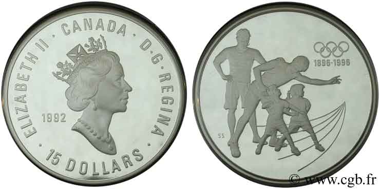 CANADA 15 Dollars BE Elisabeth II / Jeux Olympiques 1992, centenaire de l’Olympisme, course 1989  MS 