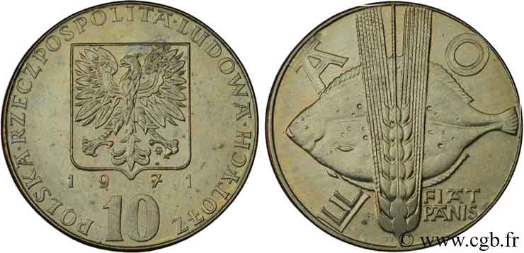 POLAND Essai 10 Zlotych FAO aigle / poisson et épi de blé (type adopté) 1971  MS 