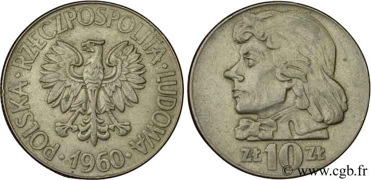 POLONIA 10 Zlotych aigle / Tadeusz Kosciuszko, chef de l’insurrection polonaise de 1794 1960  BB 