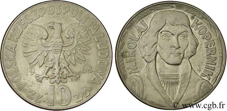 POLAND 10 Zlotych aigle / Nicolas Copernic 1968 Varsovie AU 