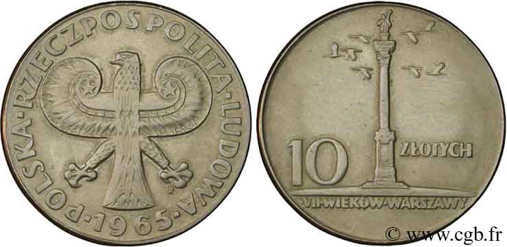 POLONIA 10 Zlotych 700e anniversaire de Varsovie 1965 Varsovie EBC 