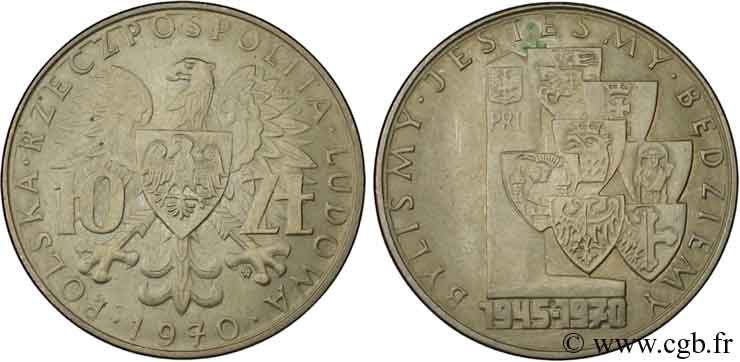 POLONIA 10 Zlotych aigle / 25e anniversaire de l’annexion des provinces 1970 Varsovie EBC 