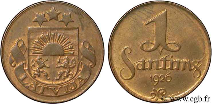 LETONIA 1 Santims emblème 1926 Huguenin, Le Locle, Suisse EBC 