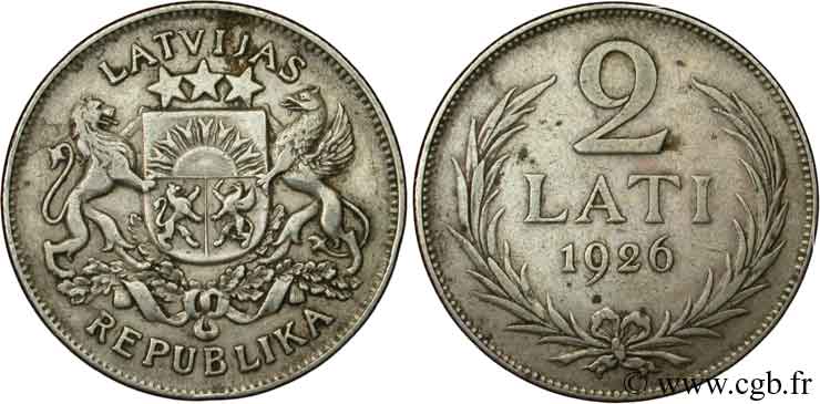 LATVIA 2 Lati emblème 1925  AU 