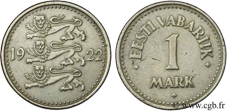 ESTONIA 1 Mark emblème aux 3 lions 1922  VF 
