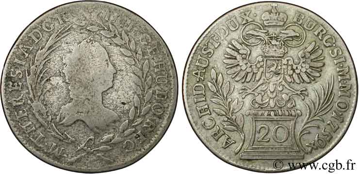 ÖSTERREICH 20 Kreuzer Marie-Thérèse / aigle bicéphale 1759 Graz fS 