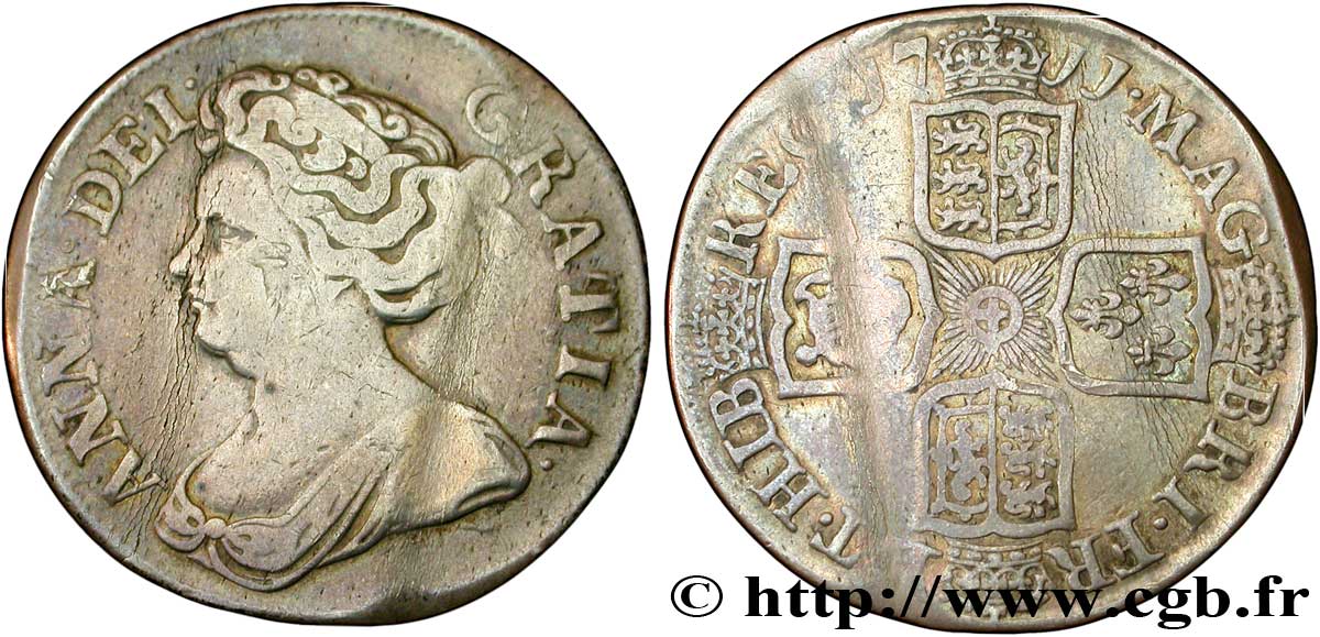 UNITED KINGDOM 1 Shilling Anne / emblème 1711  VG 