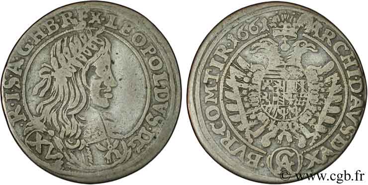 AUSTRIA 15 Kreuzer Léopold / aigle bicéphale 1661 Vienne q.BB 
