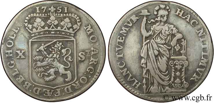 PAESI BASSI - PROVINCE UNITE 10 Stuivers (1/2 Gulden) - Hollande 1751  q.BB 