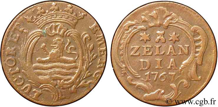 NETHERLANDS - UNITED PROVINCES 1 Duit Zélande 1767  VF 