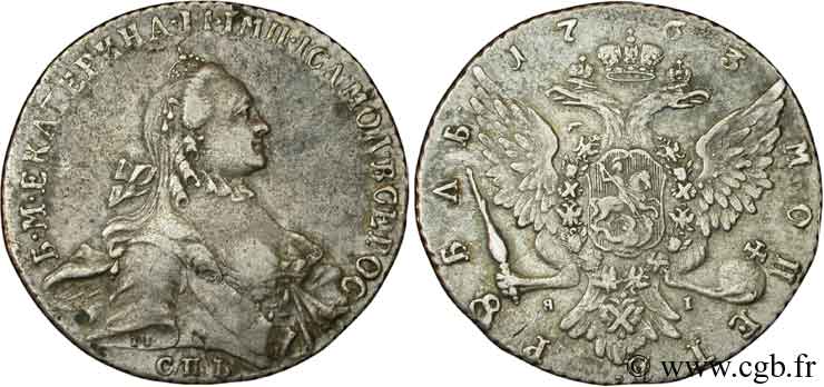 RUSIA 1 Rouble aigle bicéphale / Catherine II 1763 Saint-Petersbourg BC+ 