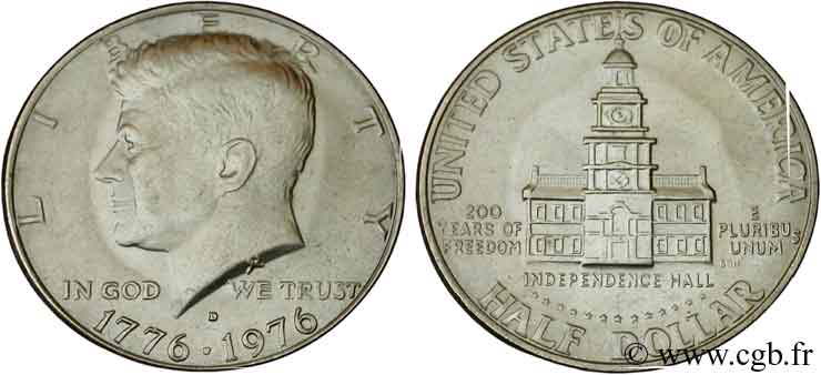 VEREINIGTE STAATEN VON AMERIKA 1/2 Dollar Kennedy / Independence Hall bicentennaire 1976 Denver fST 