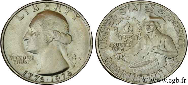 UNITED STATES OF AMERICA 1/4 Dollar Washington / tambour 1976 Denver AU 