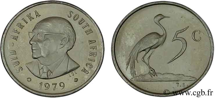 SüDAFRIKA 5 Cents président Diederichs / grue 1979  fST 