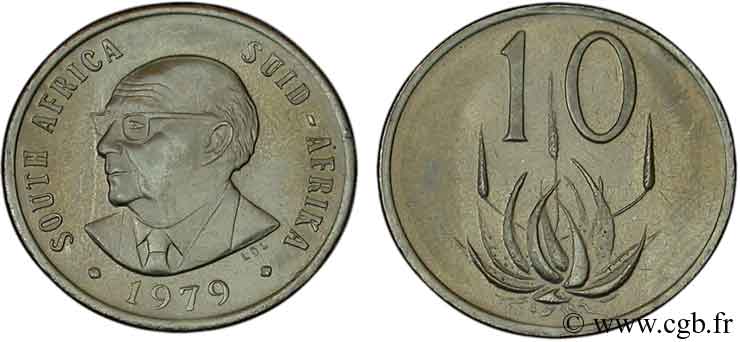SUDÁFRICA 10 Cents président Diederichs / aloe 1979  SC 