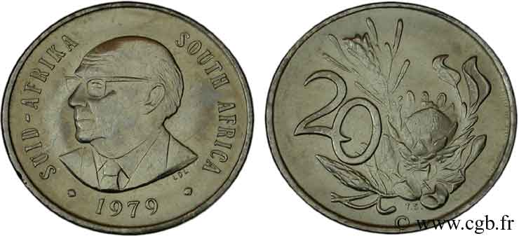 SOUTH AFRICA 20 Cents président Diederichs / protea 1979  MS 