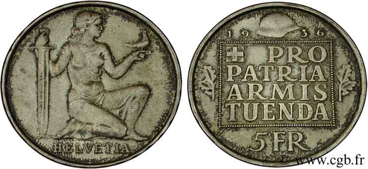 SWITZERLAND 5 Francs fond pour l’armement 1936 Berne - B AU 