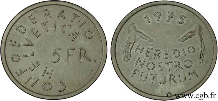 SVIZZERA  5 Francs année européenne de la protection du patrimoine 1975 Berne - B SPL 