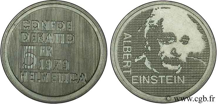 SCHWEIZ 5 Francs centenaire de la naissance d’Albert Einstein, portrait 1979 Berne - B VZ 