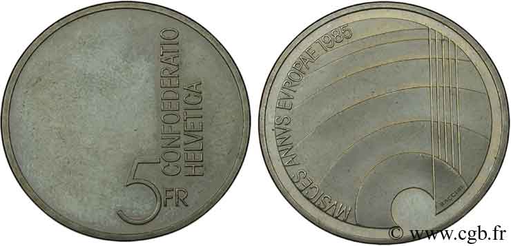 SWITZERLAND 5 Francs année européenne de la musique 1985 Berne - B AU 