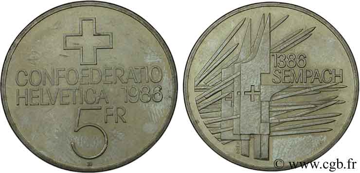 SVIZZERA  5 Francs 500e anniversaire de la bataille de Sempach 1986 Berne - B SPL 
