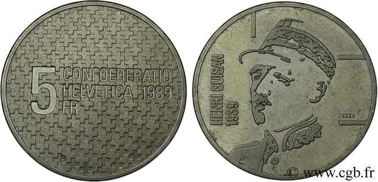 SUIZA 5 Francs 50e anniversaire de la mobilisation de 1939 par le général Henri Guisan 1989 Berne - B EBC 