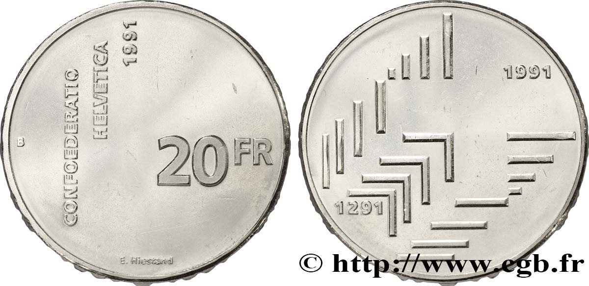 SUIZA 20 Francs 700e anniversaire de la confédération helvétique 1991 Berne - B SC 