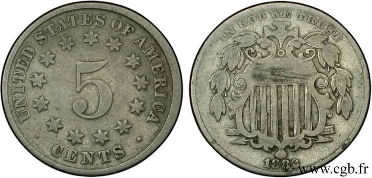ESTADOS UNIDOS DE AMÉRICA 5 Cents au bouclier 1882 Philadelphie BC 
