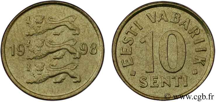 ESTONIE 10 Senti emblème aux 3 lions 1998  SPL 