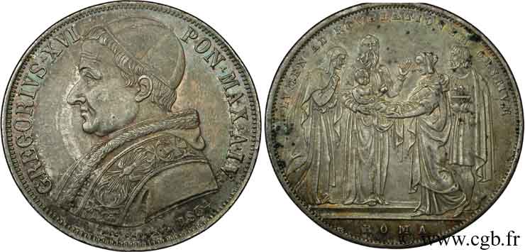 VATICAN AND PAPAL STATES 1 Scudo Grégoire XVI, naissance de Jésus 1834 an IV Rome AU 