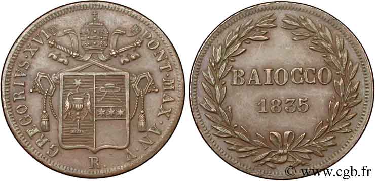 VATICAN AND PAPAL STATES 1 Baiocco frappé au nom de Grégoire XVI 1835 an V Rome AU 