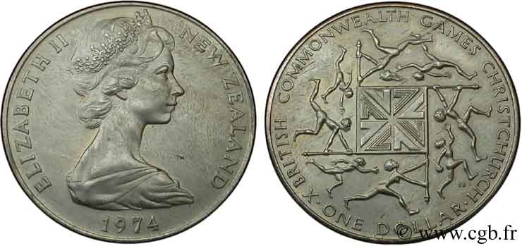 NEW ZEALAND 1 Dollar Elisabeth II / 10e jeux du Commonwealth à Christchurch 1974  AU 