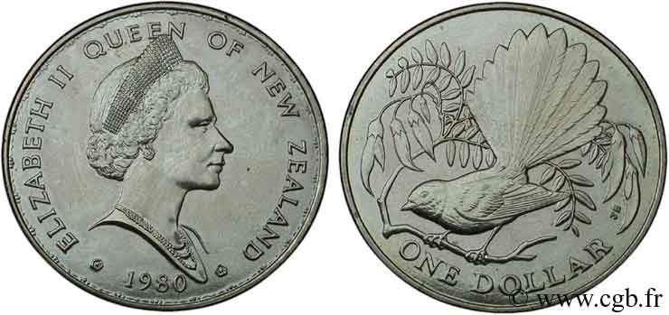 NEW ZEALAND 1 Dollar Elisabeth II / oiseau 
Rhipidure dryade 1980  AU 