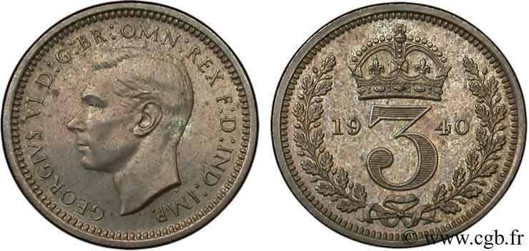 UNITED KINGDOM 3 Pence Georges VI 1940  MS 
