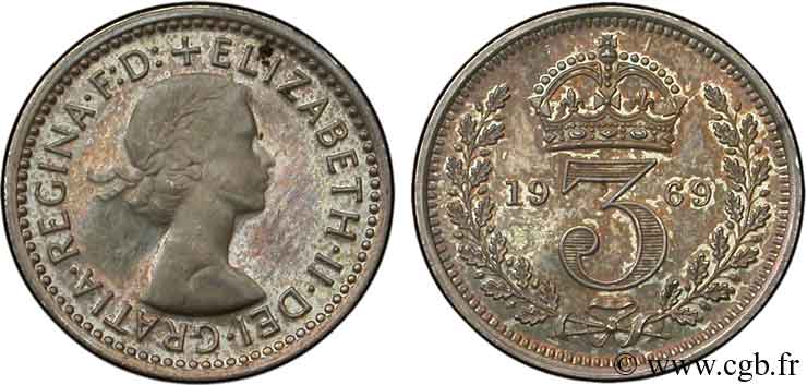 UNITED KINGDOM 3 Pence Elisabeth II 1969  MS 