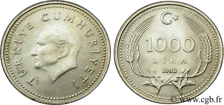 TURKEY 1000 Lira Kemal Ataturk 1993  MS 