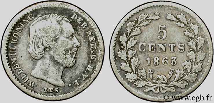 PAESI BASSI 5 Cents William III 1863 Utrecht q.BB 