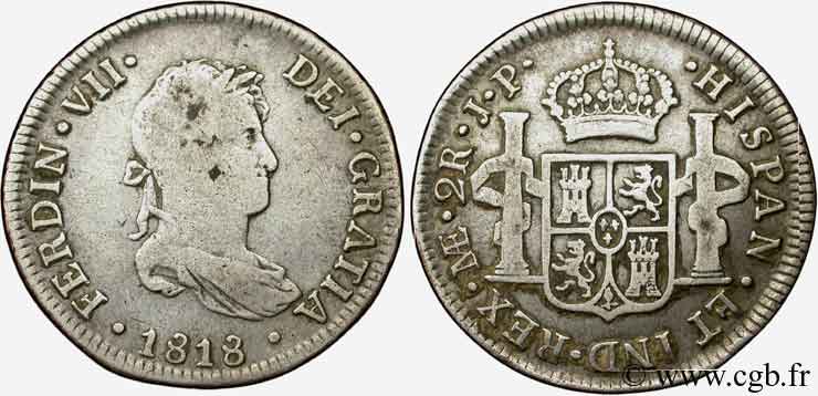 PERU 2 Reales Ferdinand VII 1818 Lima VF 
