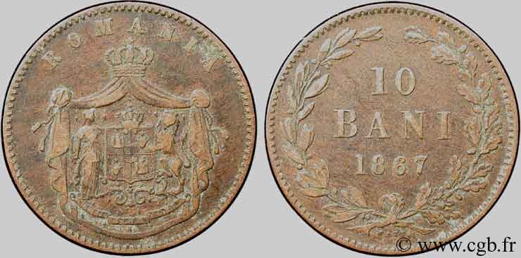 RUMANIA 10 Bani 1867 Watt & Co BC+ 