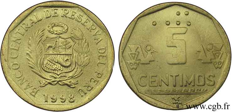 PERU 5 Centimos emblème 1998  fST 
