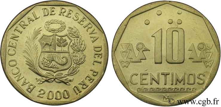 PERU 10 Centimos emblème 2000  fST 